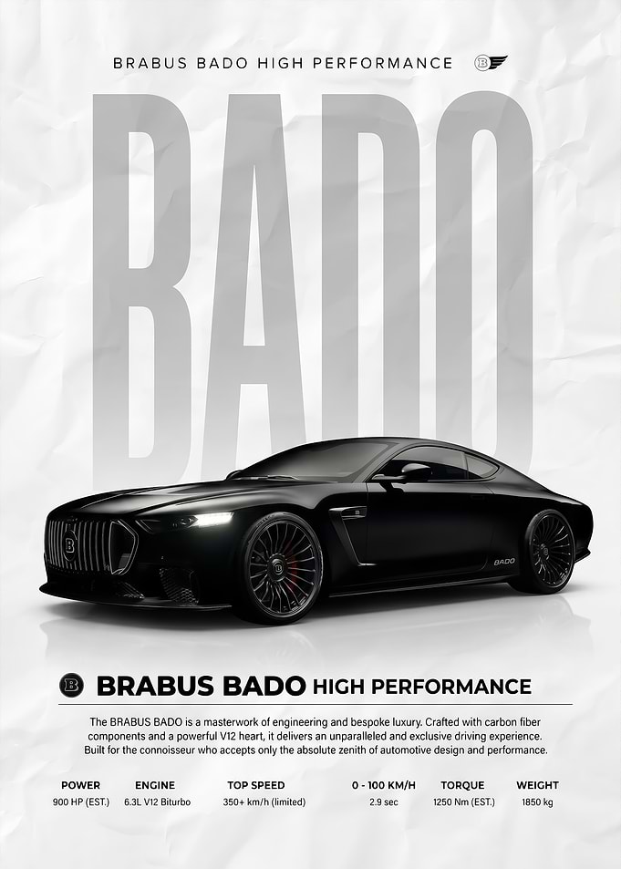 A sleek black Bado High Performance Car poster