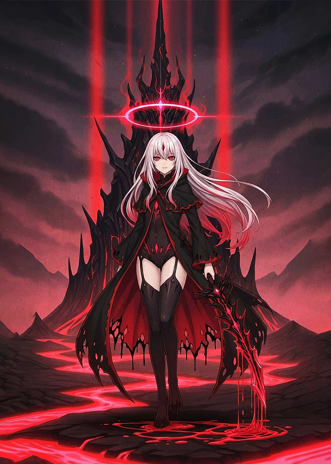 Dark Angel with Red Halo and Sword