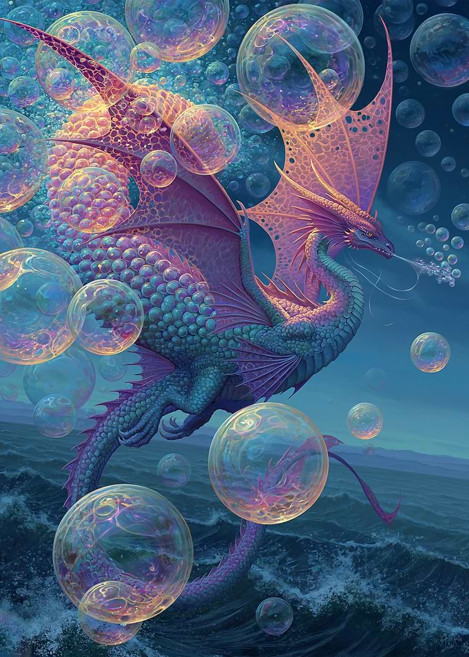 Dragon blowing bubbles in the ocean