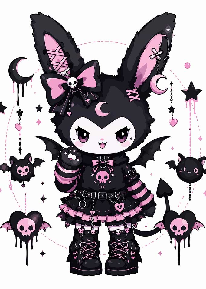 Gothic Bunny Character with Pink Accents