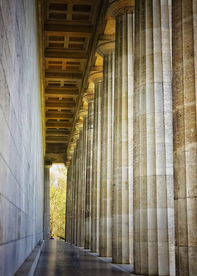 Ancient Greek Colonnade with Trees