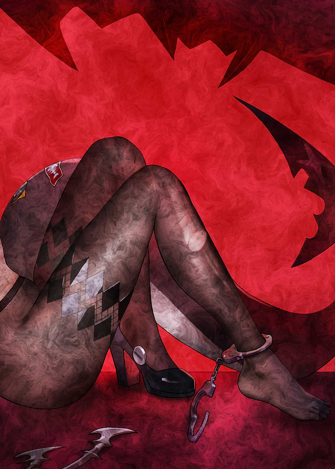 Woman in Stockings and Heels with Handcuffs