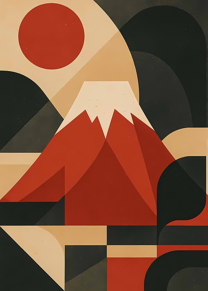 Stylized Mount Fuji and Sun