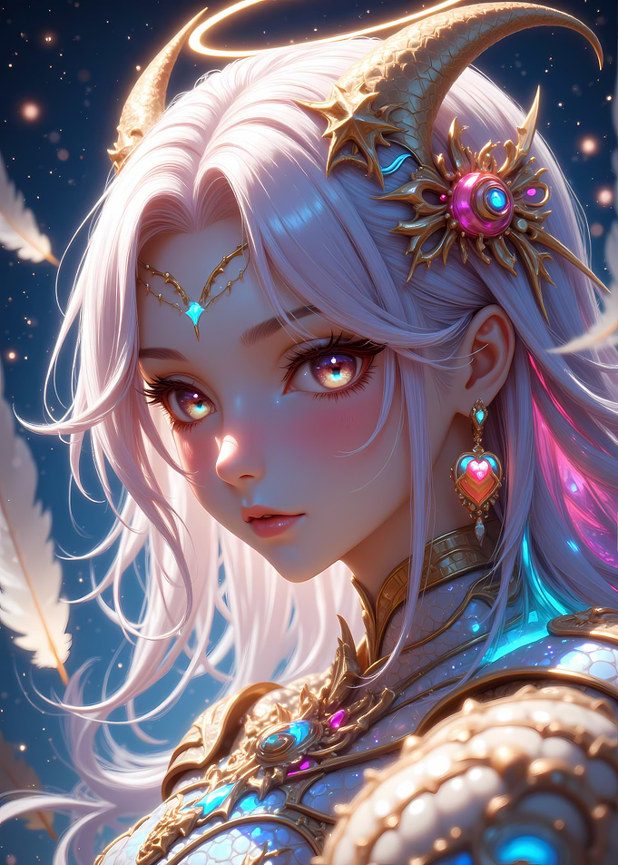 Anime Angelic Warrior with Golden Horns