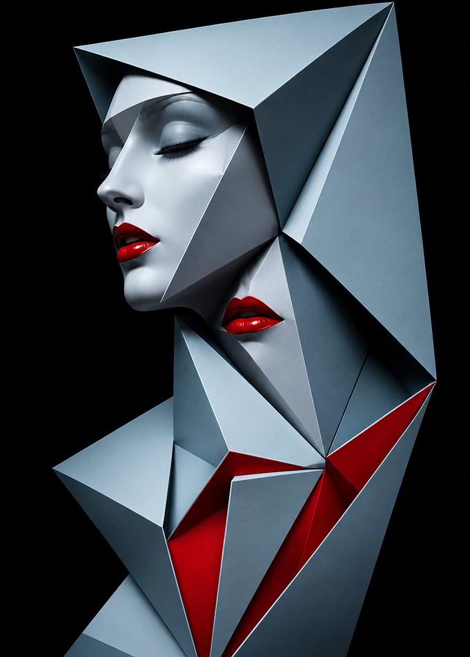 Geometric Sculpture of a Woman's Face