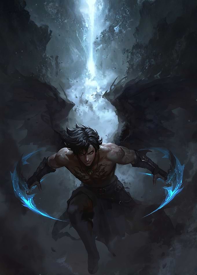 Dark Angel Warrior with Glowing Blades