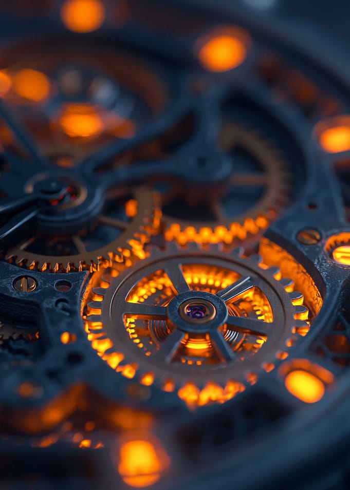 Intricate Watch Mechanism with Orange Glow