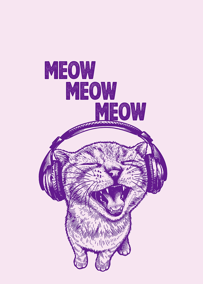 Cat with Headphones Singing Meow