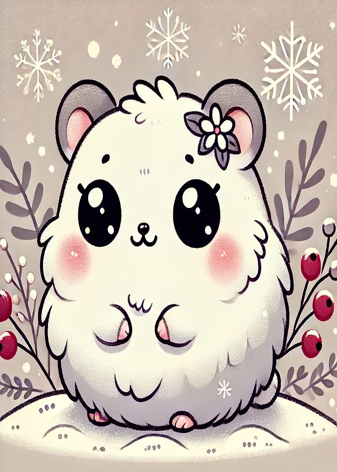 Winterberry The Hamster with Snowflakes