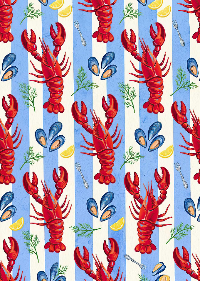 Lobster and Mussels Seafood Pattern