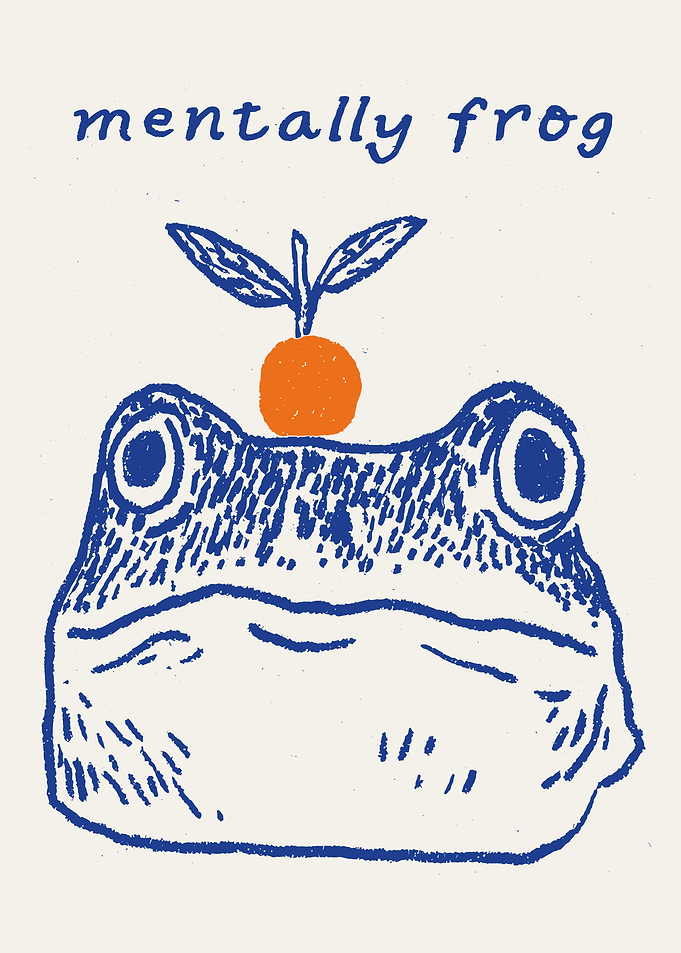 Mentally Frog Poster, Cute Grumpy Frog Wall Art, Whimsical Frog Illustration Print
