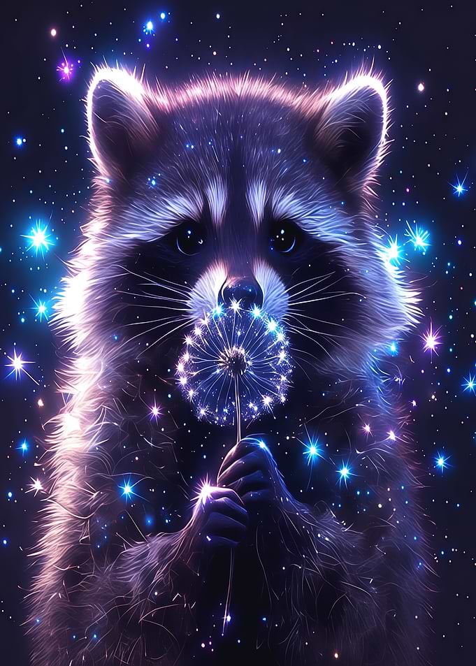 Cosmic Raccoon with Dandelion
