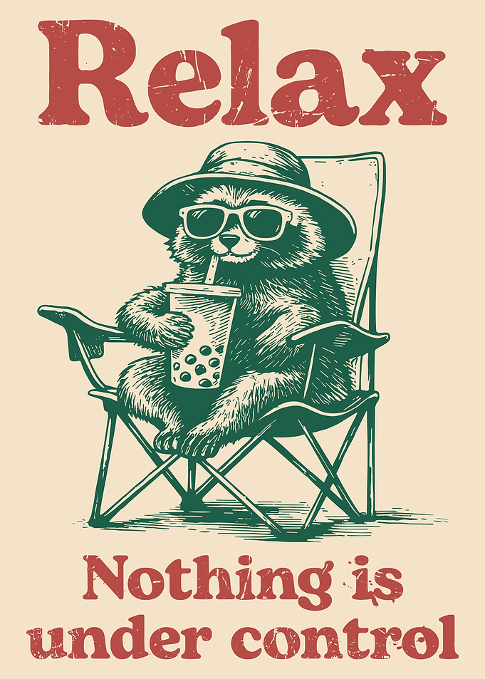 Relax Raccoon Poster, Funny Bubble Tea Wall Art, Cute Camping Humor Print