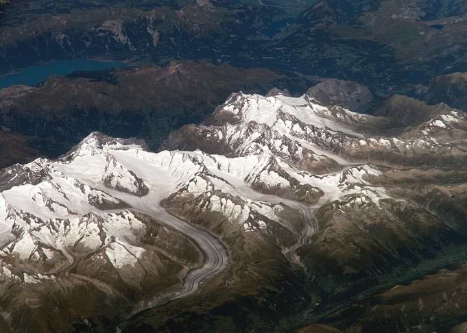 Aerial View of Glaciated Mountains