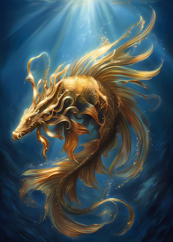 Golden Dragon Fish Underwater