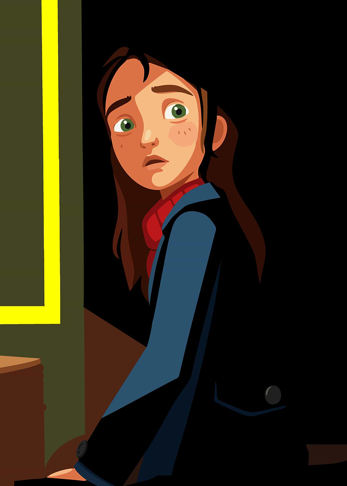 Worried girl in blue coat