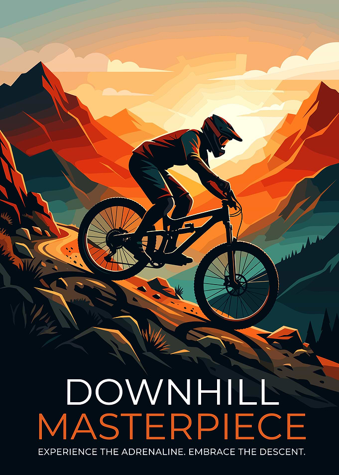 Downhill Mountain Biker at Sunset