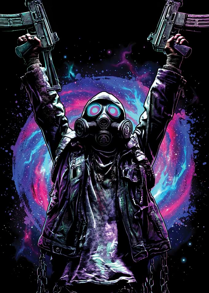 Post-Apocalyptic Figure with Guns in Space