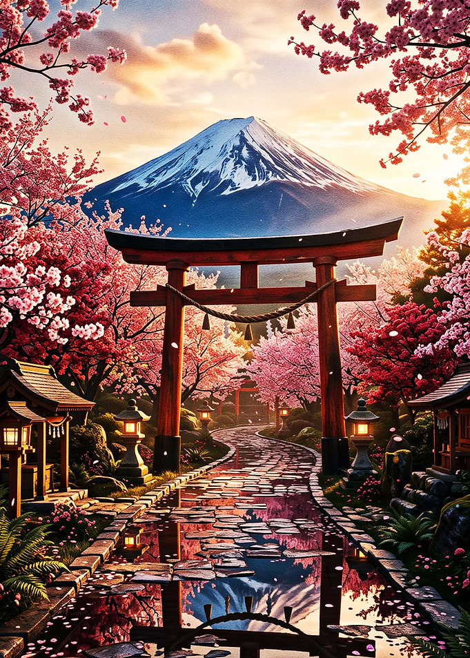 Mount Fuji Cherry Blossom Torii Gate Path