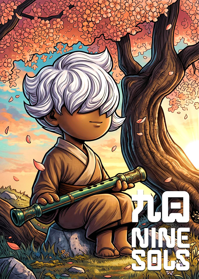 Child with Flute Under Cherry Blossoms