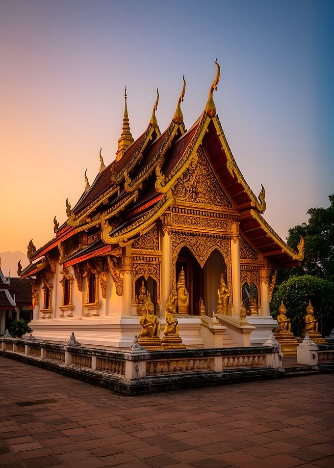 Golden Buddhist Temple at Sunset