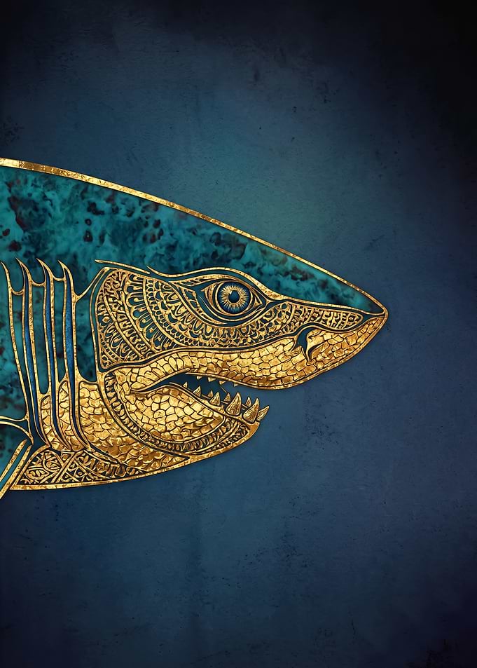 Golden Shark Head with Teal Accents