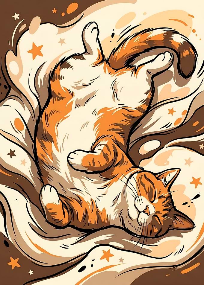 Celestial Sleeping Ginger Cat and Stars