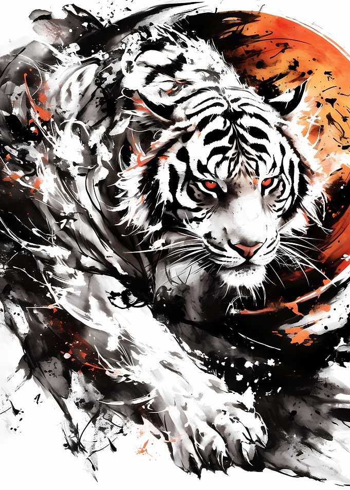 Aggressive White Tiger Art