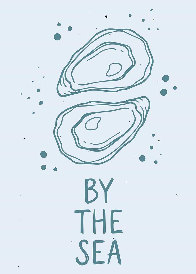 Minimalist Oyster Illustration – Coastal Blue Sea Wall Art Poster