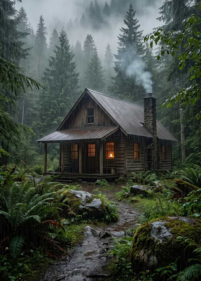 Cozy Cabin in Rainy Forest