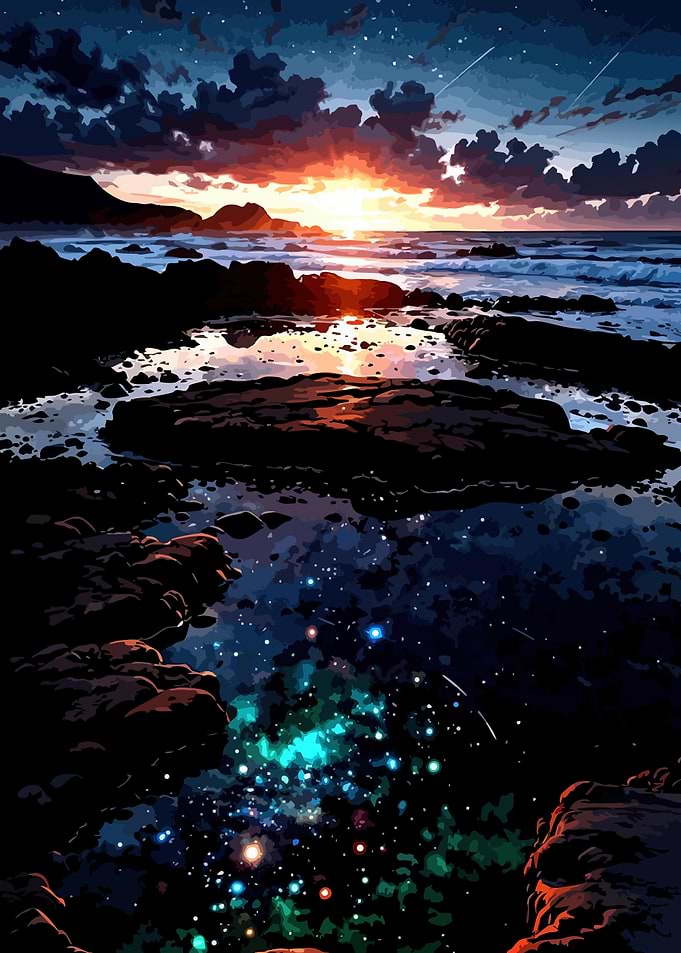 Cosmic Ocean Sunset Reflection