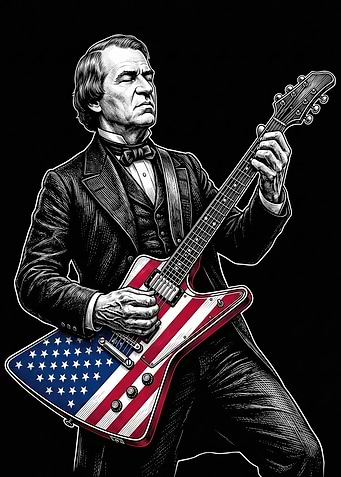 Andrew Johnson Playing Guitar with American Flag