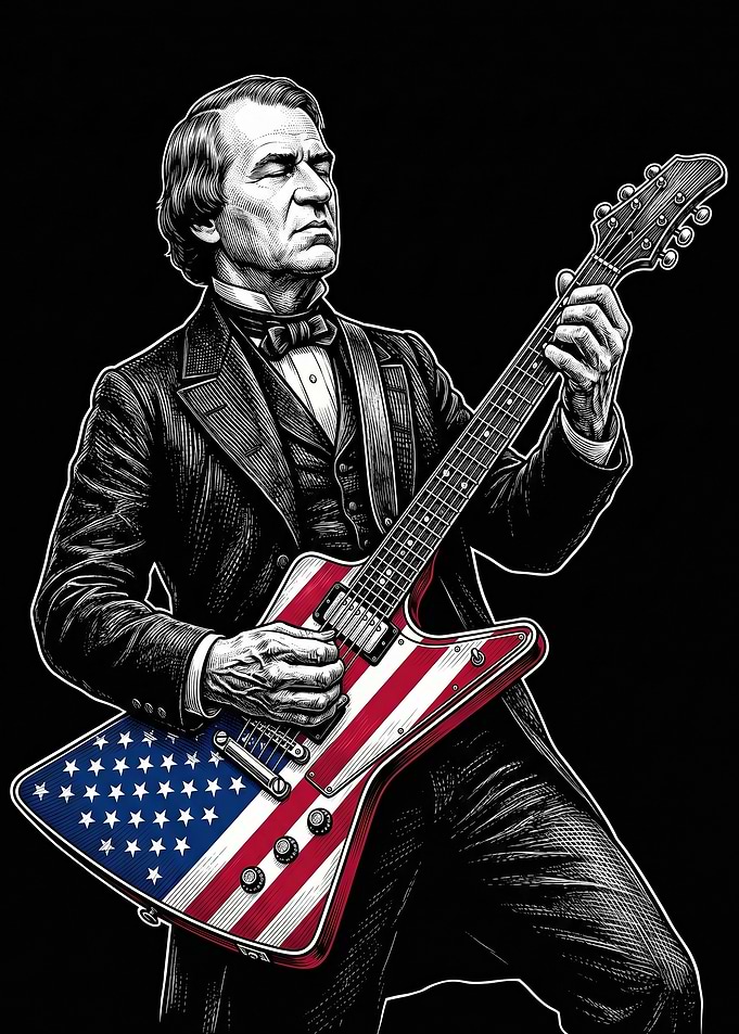 Andrew Johnson Playing Guitar with American Flag