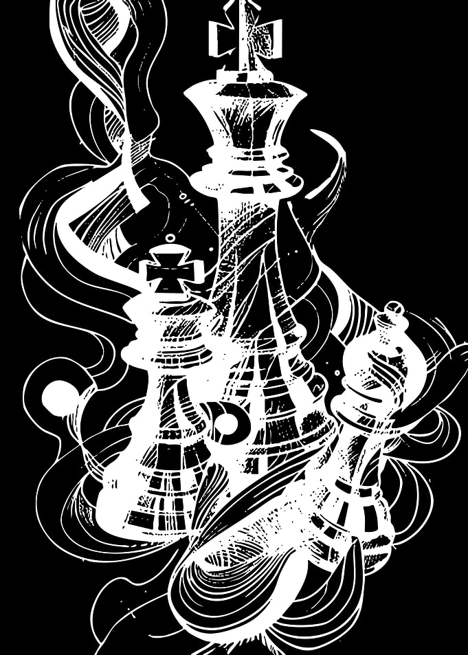 Abstract Chess Pieces with Swirling Lines