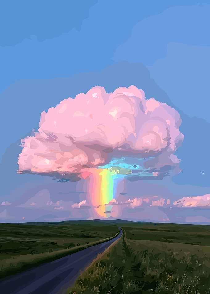 Rainbow Cloud Over a Country Road