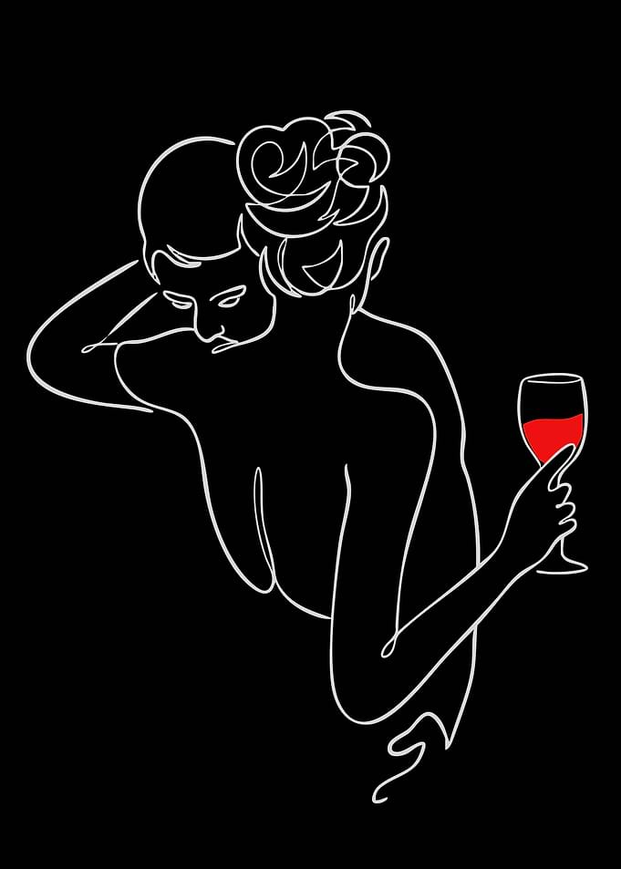 Couple Embracing with Wine