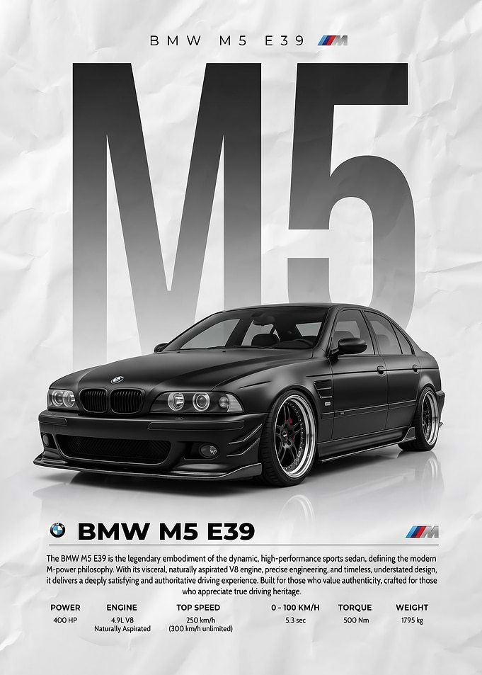 striking black bmw m5 e39 Poster