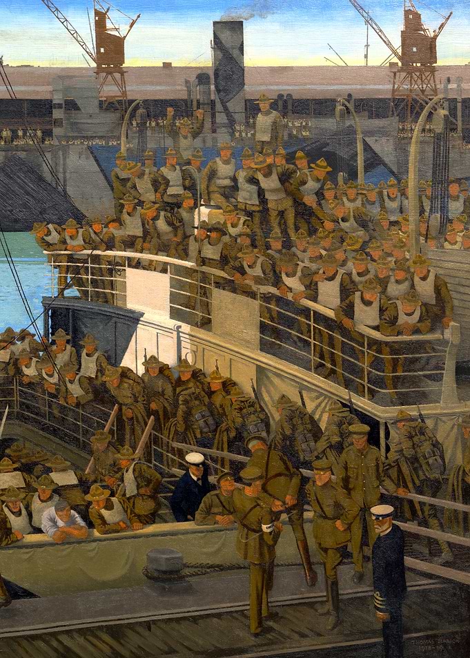 American Troops at Southampton Embarking for France by Thomas Derrick WW1 Historical Painting
