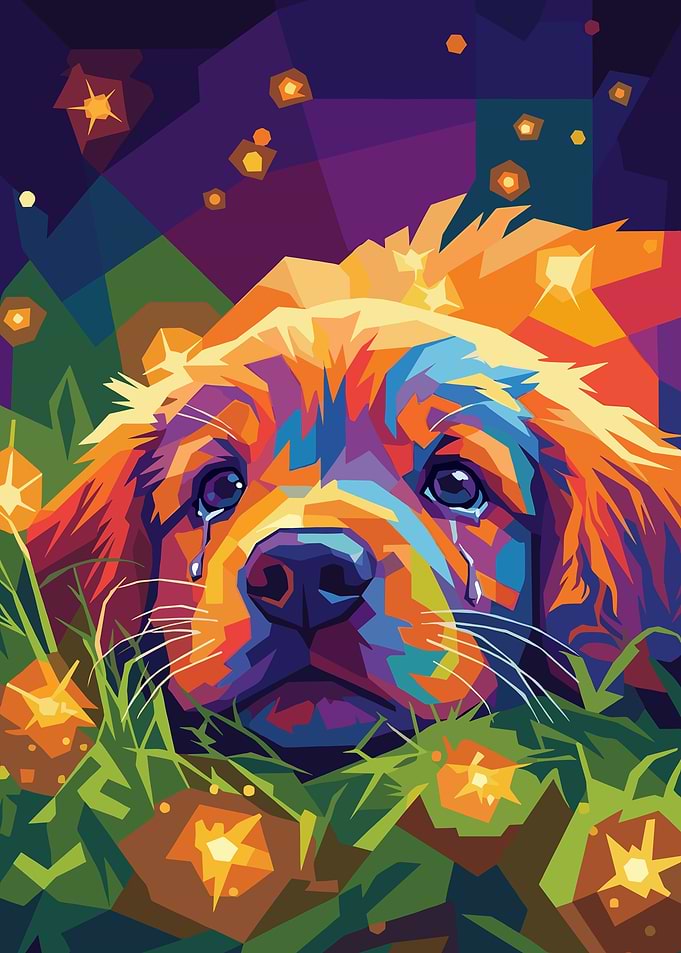 Sad Golden Retriever in Pop Art Style