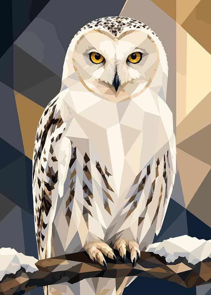 Geometric Snowy Owl on Branch