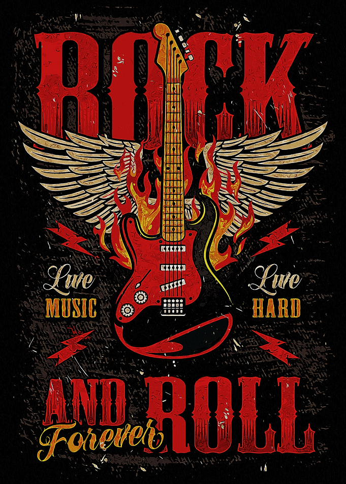 Rock and Roll Guitar with Wings and Flames