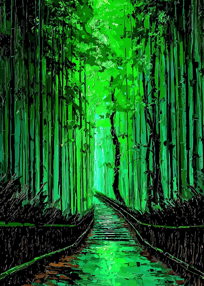 Vibrant Bamboo Forest Path
