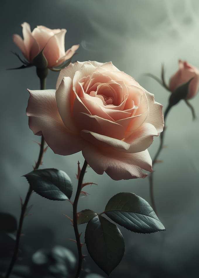 Soft Pink Roses in Moody Light