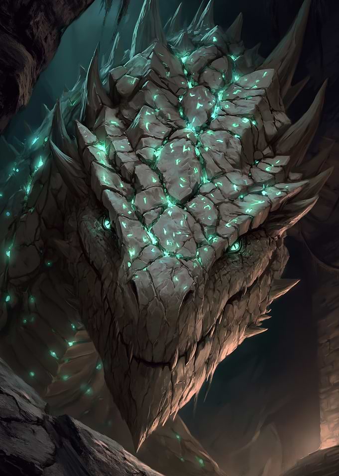 Dragon Head with Glowing Runes
