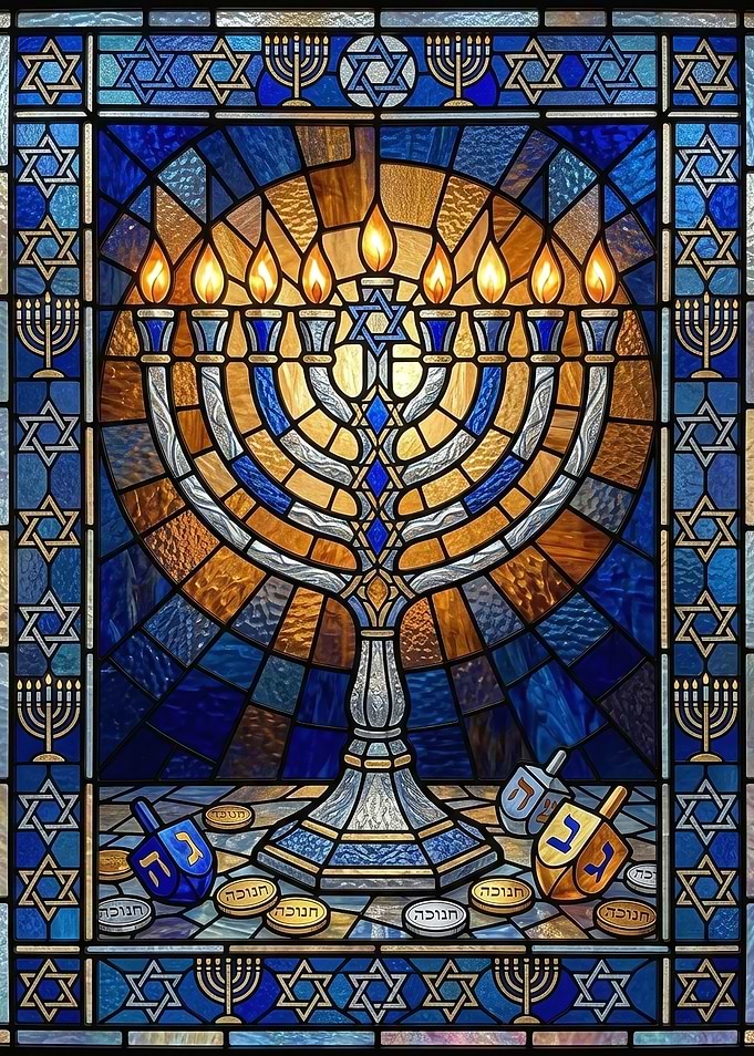 Hanukkah Stained Glass Window Art