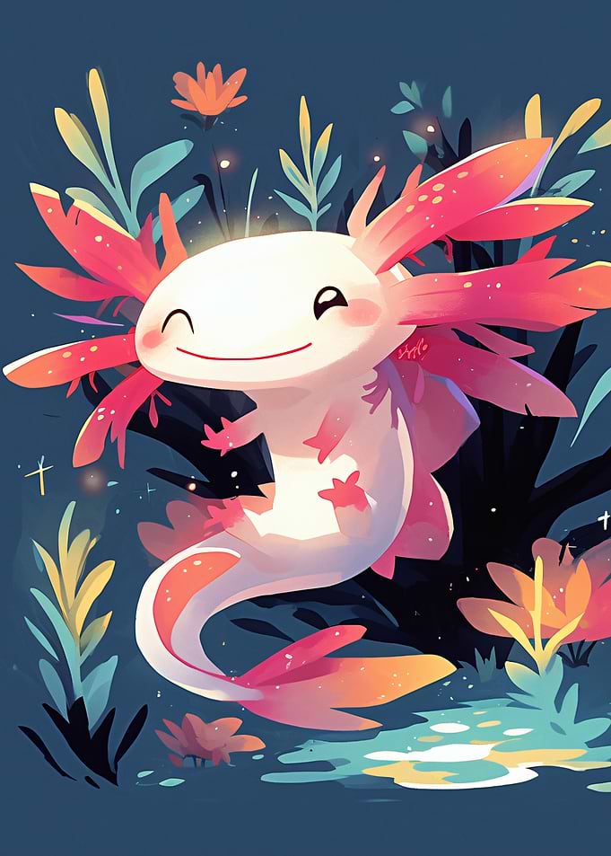 Cute Axolotl in a Magical Garden