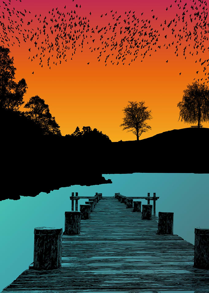 Silhouettes Lake Landscape