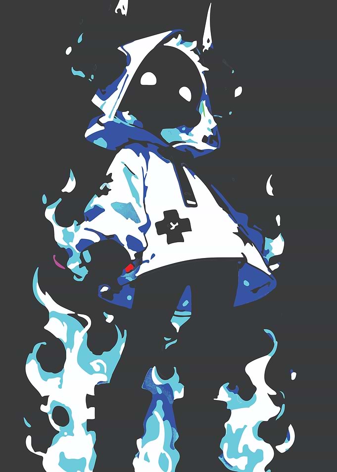 Anime Character with Blue Flames