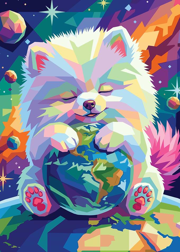 Cute Pomeranian Hugging Earth