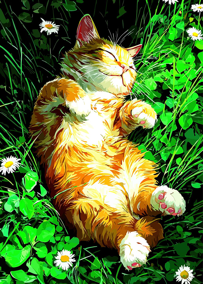 Orange Cat Sleeping in Grass